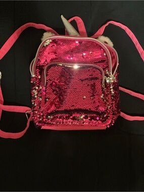 Sequin Pink Unicorn Mini Backpack for Girls - Sparkling Hot Pink